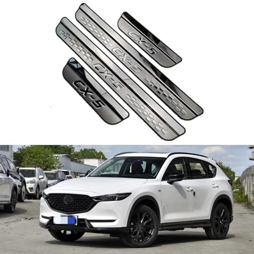 ASFSFF 4 Stück Edelstahl Einstiegsleisten Schutz für Mazda CX-5 2 (II) KF I 2017-2024, Auto Türeinstiegsschutz Aufkleber Lackschutzfolie Schritt Platte Dekorative Zubehör