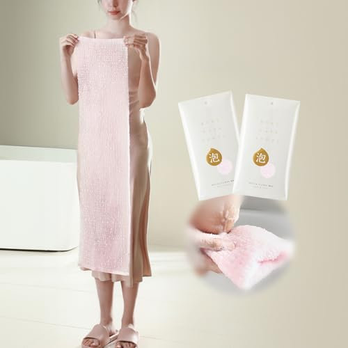SHIMOYAMA Peeling Badetuch, 2-Pack Nylon Scrubber Duschhandtuch, extra langer Körper Scrub Dusche Schwamm Rücken Waschtuch für Männer Frauen (Rosa)
