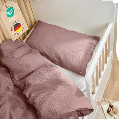 Laleni Kinderbettwäsche 100x135 cm aus Baumwolle - Musselin Bettwäsche Kinder 100 x 135 cm + Kissenbezug 40x60 cm - Oeko-TEX zert. Musselin Bettwäsche Baby - Musselin Bettwäsche 100x135 Flieder