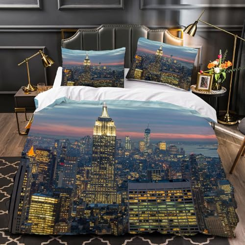 RFFLUX 3D New York Bettwäsche Set 135x200 cm 2teilig Weiche und Angenehme Microfaser Bettwäsche New York Bettbezug Kinderbettwäsche mit Kissenbezug 80x80 cm