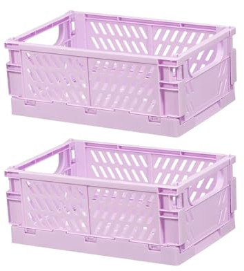 Frepea 2 Stück Aufbewahrungskorb Grau Kleine Klappboxen Faltbar Stabil Aufbewahrungskiste Kunststoff Klappkorb für Küche/Kinderzimmer/Büro(Violett)