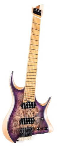 E-Gitarren-Starter-Set, 7 Saiten, 24 Bünde, Headless-Jazz-E-Gitarre, Violett