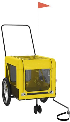 vidaXL Pet Bike Trailer, Pet Cart Carrier for Small Dogs, Dog Bike Trailer with Flag, Dog Bicycle Wagon Cargo, Yellow and Black Oxford Fabric and Iron