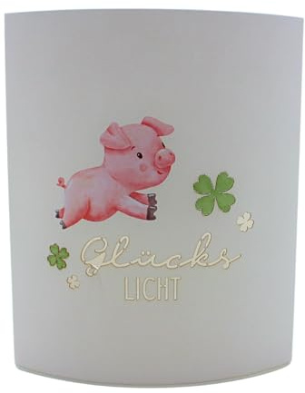 Poesielicht / Nachtlicht / Dekolicht / Nachttischlampe / Leuchte mit LED-Beleuchtung und Timerfunktion, Batteriebetrieben, Motiv: Schwein Glückslicht, aus Hartfaserstoff, weiß, L/B/H 13 x 5 x 16 cm.