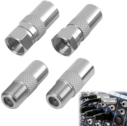 Set di 4 adattatori coassiali di tipo F per TV, satellite, router, compatibili con cavi antenna, decoder e apparecchiature multimediali. Adattatore in ottone rivestito in nichel per trasmissione