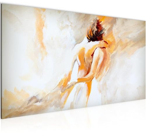 Runa Art Wandbild Abstrakt 100 x 40 cm Modern Bild auf Vlies Leinwand Orange Grau Wohnzimmer Schlafzimmer Büro Liebespaar Umarmung 051012a