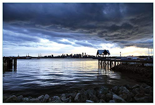 Wallario Küchenrückwand selbstklebend 90 x 60 cm, Motiv: Blick über das Wasser auf Vancouver | Spritzschutz abwischbar & pflegeleicht