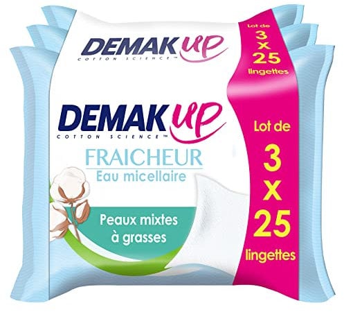 Demak'Up Frische Abschminktücher - Gesicht und Augen - Kombination zu fettiger Haut - 3 x 25 Abschminktücher