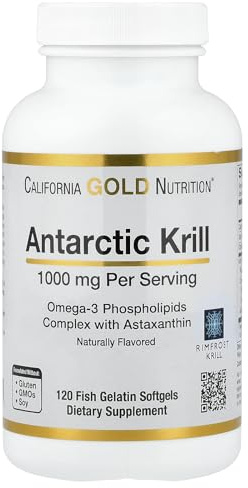 Antarctic Krill Oil, Omega-3 Phospholipids Complex with Astaxanthin, Natural Strawberry and Lemon, 120 Fish Gelatin Softgels, California Gold Nutrition