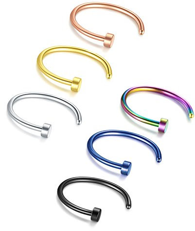 6stk Nasenring Nasenpiercing Fake Nase Lippe Ring Set 20G 18G 16G 6mm/8mm/10mm/12mm Chirurgenstahl Piercing Nasen Schmuck