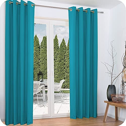 Beautissu 2er Set Thermovorhang Gardine 140x245 cm Türkis – Ösen Thermogardine Set – Ösenvorhang isolierend Kälte- & Hitzeschutz – Vorhang verdunkelnd Wohnzimmer, Schlafzimmer – Amelie to