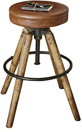Loberon Hocker Twist, mit weichem Lederbezug, Industrial-Design, Weihnachten, Geschenkidee, Büffelleder, Mangoholz, Eisen, braun