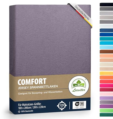 Boxspringbett & Wasserbett Spannbettlaken von leevitex® | Spannbetttuch | Jersey 180 x 200-200 x 220 cm, 40cm Steghöhe 100% Baumwolle ca. 170 g/m² (Platingrau)