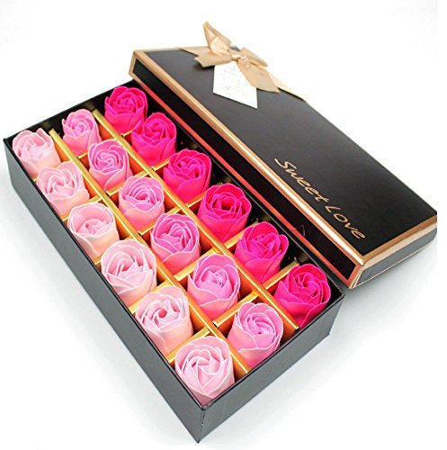 XLKJ 18 Pièces Savon de Bain Rose Fleurs, Savon Parfumée Fleur Bain Corps Romantique Savon Rose Fleur Cadeau de Saint-Valentin Mariage Celebration (Rose)