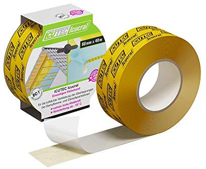 ICUTEC Icucral Klebeband 033 3088, 60 mm x 40 m, Lösemittelfrei, extrem hohe Klebkraft, für Überlappungen bei Dampfbremsen, Dampfsperre Klebeband in Profi-Qualität, luftdichtes Folienklebeband