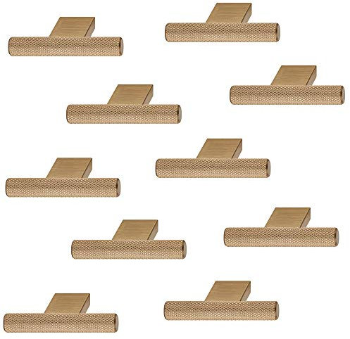 Gedotec Schubladen-Knopf Aluminium Ziehgriff geriffelt Möbelknopf Vintage Schrank-Türen - SPACE | großer Knopf Messing matt gebürstet | Tür-Knauf 60 x 33 | 10 Stück - Design Schrankknopf mit Schrauben
