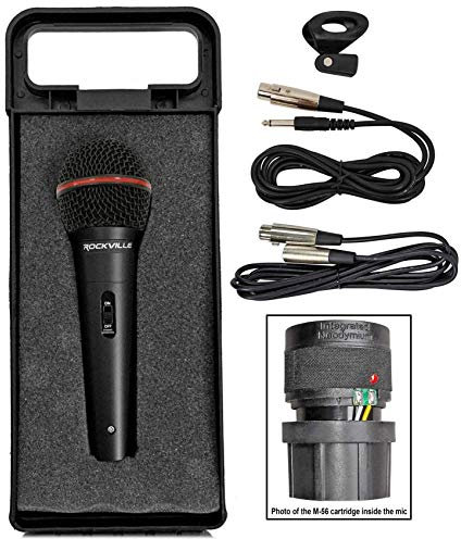 Rockville RMIC-SR Dynamic Handheld Microphone, 600 Ohms +/-30%, 72dB Sensitivity, M-56 Cartridge, Metal Body, OFC Copper Cables & Case, for DJ, Vocal, Karaoke