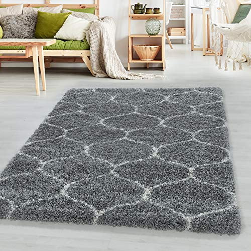 SIMPEX Hochflor Teppich, Skandinavisches Design, Teppich Grau, 60 x 110 cm, Teppich skandinavischen Stil, Teppich Wohnzimmer