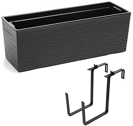 Macetero de plástico con soporte de metal y grafito, Macetas Grandes, 56 x 15 x 19 cm