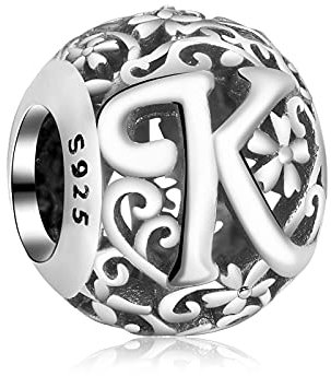 Annmors Damen Buchstabe K Charms für Armband 925 Sterling Silber Anhänger Vintage Alphabet Bead Buchstabieren Sie das Wort Sammlung