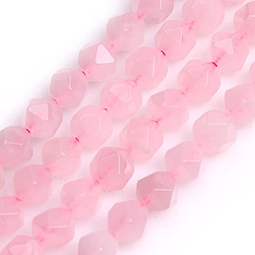 Gem-Inside Natural 8mm Pink Rose Quartz Crystal Stone Round Gemstone Semi Precious Faceted Beads for Jewellery Making 15 Beaded Strand DIY Handmade Craft Supplies (47pcs/Strand)