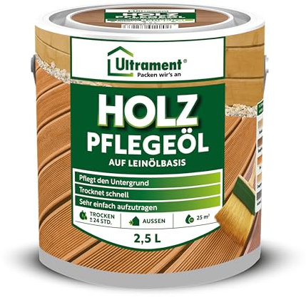 Ultrament Holz Pflegeöl - Bankirai, Holzöl, Pflege für Holz, Ideale Bodenpflege für Holzterrassen – auf Leinölbasis, 2,5 Liter