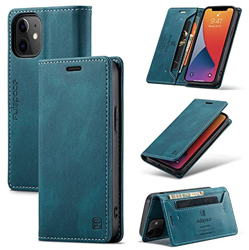 TOHULLE for iPhone 12 Mini Case, Vintage Wallet Case Card Holder Kickstand Built-in Magnetic Flip Folio Leather Case for iPhone 12 Mini - Blue