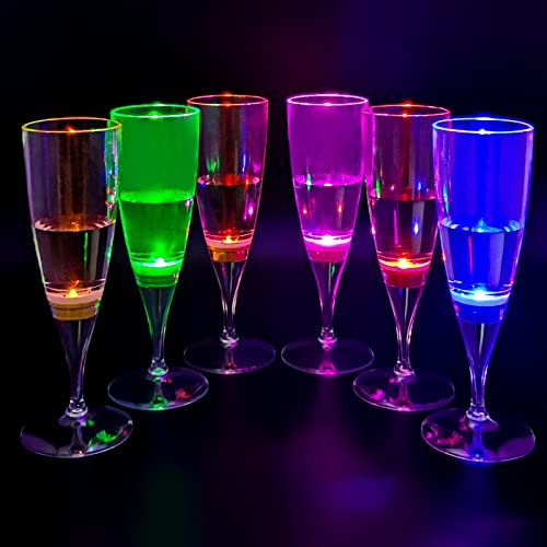 DIWNELEM 6 Colors Wine Champagne Flute Glasses Wine Champagne Light Up Flashing Cups Liquid Activated Glasses for Wedding,Party,Birthday,Festivals