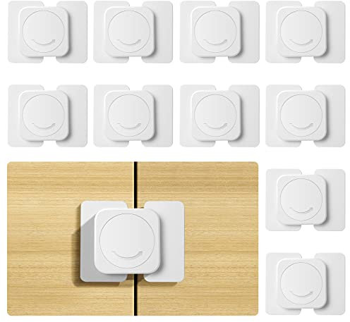 Vicloon Sécurité Enfant Portes De Placard,10 PCS Loquets de sécurité pour bébé,Bloque Porte Bébé Verrouillage Sécurité Pour Tiroir, Porte, Armoires, Frigo, Toilette (10pcs, Blanc)