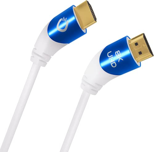 OEHLBACH Shape Magic 40-8K Ultra High Speed 2.1 HDMI Cable - Certified 48 Gbps (40 Degree Angled Connector Triple Shielding OFC Copper Full Metal Connector) White - 3 m