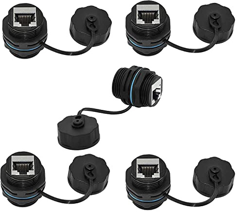 PENGLIN 5PCS Panel Mounting Shielded CAT6 RJ45 Waterproof Connector Cat5/5e/6 8P8C Ethernet LAN Cable Coupler Double Head Adapter with Waterproof/Dust Cap