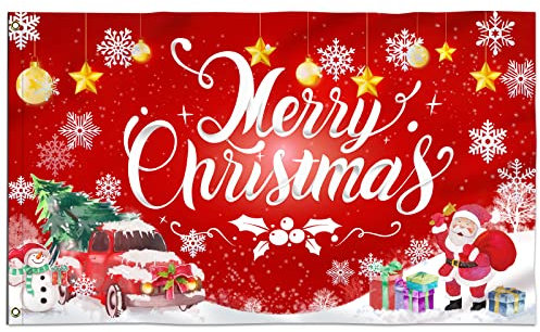 Frohe Weihnachtsflagge, 91 x 152 cm, rote Flaggen mit Metallösen für Neujahr, Urlaub, Innen- und Außendekoration, Haus, Party, Garten, Hof