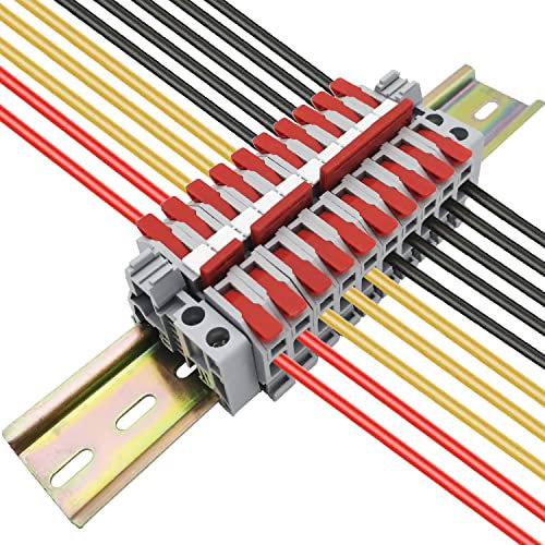 CTRICALVER Kit di Morsettiere Su Guida DIN, con connettori compatti universali da 10 pezzi (rosso), Striscia di Marcatura, Striscia di Collegamento (2/3/4/5P) e moduli fissi