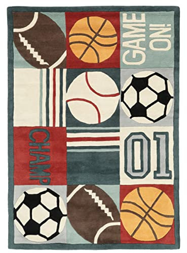 RugVista, Game On, Kinderzimmer Teppich, 100 x 160 cm, Kinderteppich für Kinder, Spielteppich für Babys, Modernes Design, Kurzflor, Wolle, Keine schädlichen Stoffe, Multi/Hell Blau
