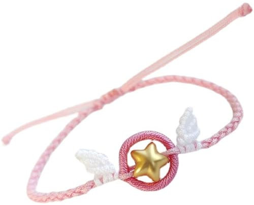 BECAT Glücks Partner Kettenarmband für Damen Mädchen, Handgefertigt Verstellbare Gute Reise Talisman Wunsch Sicherheit Wohlstand (Handgewebter Rosa Fee Zauberstab Armband)
