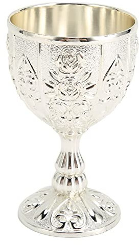 Copa de Vino en Relieve de Metal, Copa de Vino de Cáliz Vintage, Copa de Vino de Tamaño Pequeño Hecha a Mano Medieval Real para Bar, Hogar (Plata)