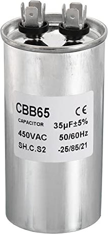 PATIKIL CBB65 35uF Funcionamiento Condensador, 35mfd 1uds AC 450V Aluminio Estuche con 2 Pasadores para Aire Acondicionado Compresor Motor Calor Bomba Condensador