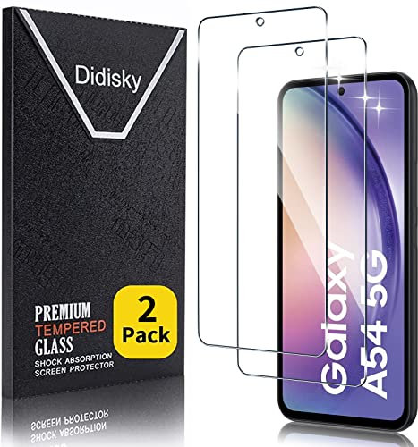 Didisky 2-Unidades Cristal Templado Protector de Pantalla para Samsung Galaxy A54 5G, Antihuellas, Sin Burbujas, Fácil de Limpiar, 9H Dureza, Fácil de Instalar, Transparente