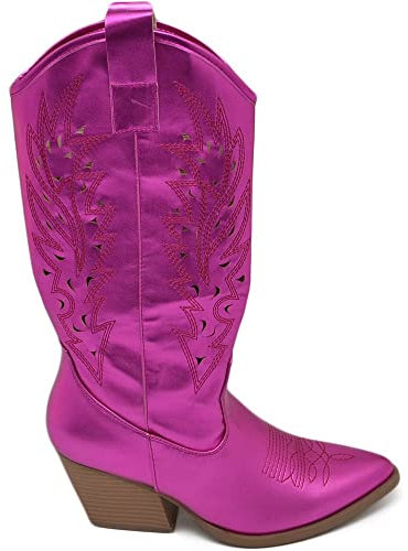 Malu Shoes Stivali donna camperos texani stile western forati estivi fucsia lucido tacco western 7 cm con zip laterale (40 EU)