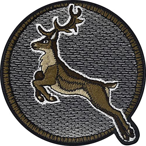 Hirsch Deko Aufnäher Jagd Zubehör Aufbügler zum aufbügeln/aufnähen Hirsch Patches | Jagdabzeichen mit Stickerei Jäger Geschenk Applikation für alle Stoffe/Leder | 75x75mm