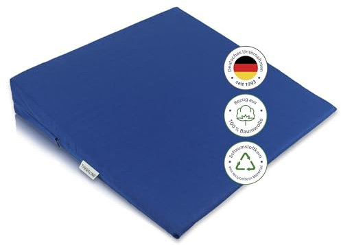 Theraline Sitzkeilkissen orthopädisch für Bürostuhl aus hochwertigem Schaumstoff, ergonomischer Sitzkeil für Auto, Keilkissen Stuhl mit abnehmbarem Bezug, blau, 100% Baumwolle, waschbar bei 60°C