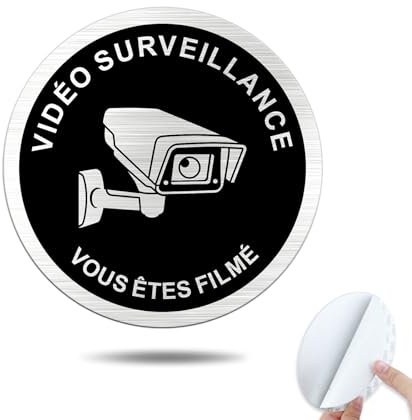 SINMAO Panneaux sous Vidéosurveillance Signalisation Autocollants/Propriété Privéè de Protection(Métal Aluminium,Ø 10cm,Petit)/Panneau Propriété Privée Sous Video Surveillance