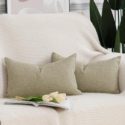 Madizz 2er Set Faux Leinen Kissenbezügen Weich Dekorative Kissenabdeckung für Sofa Schlafzimmer Kissenhülle Helltaupe 30x50 cm Rechteckig