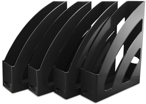 Waytex Lot de 4 Portes Revues A4 Organiseur Vertical de Bureau matière Plastique rigide - Noir