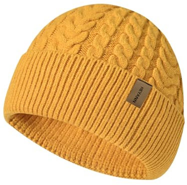HEYANN Winter Strickmütze Schirmmütze Damen Twist Strickmütze Schädel Cap Beanie Mütze Hüte Mützen Caps Gestrickte Damen Unisex Mütze für Skifahren Sport (Gelb)