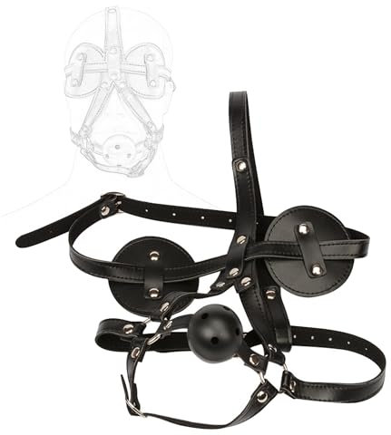 LekesaSIES Mundknebel Kopfharness mit Blindfold Augenmaske Ball Mund Knebel Fesselgurte BDSM Bondage Ball Gag Erotik Fetisch Slave Zurückhaltung Rollespiele Bondageset Sex Spielzeug für Frauen Männer