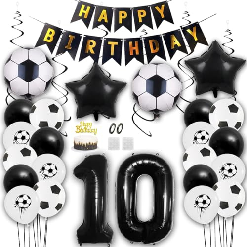 Aabellay Fußball Luftballon Set 10 Jahre Geburtstag Deko Grün Fussball Thema Party Folienballon Latexballons Alles Gute zum Geburtstags Happy Birthday Banner Tortendeko für Jungen Fußballfans