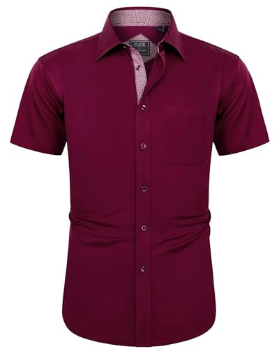 J.VER Chemise à manches courtes pour homme - Avec poche - Coupe droite - Chemise d'affaires - Facile à repasser - Moderne, bordeaux, L