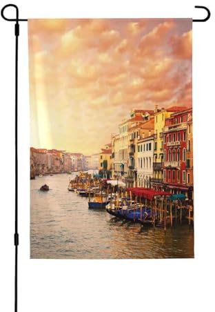 LAMAME Schöne Venedig Kanalansicht bedruckte Gartenflagge Terrasse dekorative Flagge doppelseitige Gartenflagge