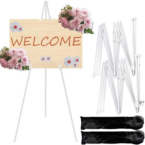 AZKEEGREY 2 Stück Weiß Staffelei Ständer für Hochzeitsschild, Tragbare Willkommensschild Hochzeit Staffelei, Faltbar Metall Staffelei für Hochzeitsschild, Poster, Display, 50-160cm